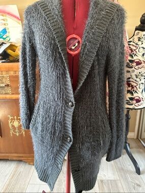 Cozy Long Open-Front Soft Fuzzy Lightweight Cardigan Sweater - steel blue